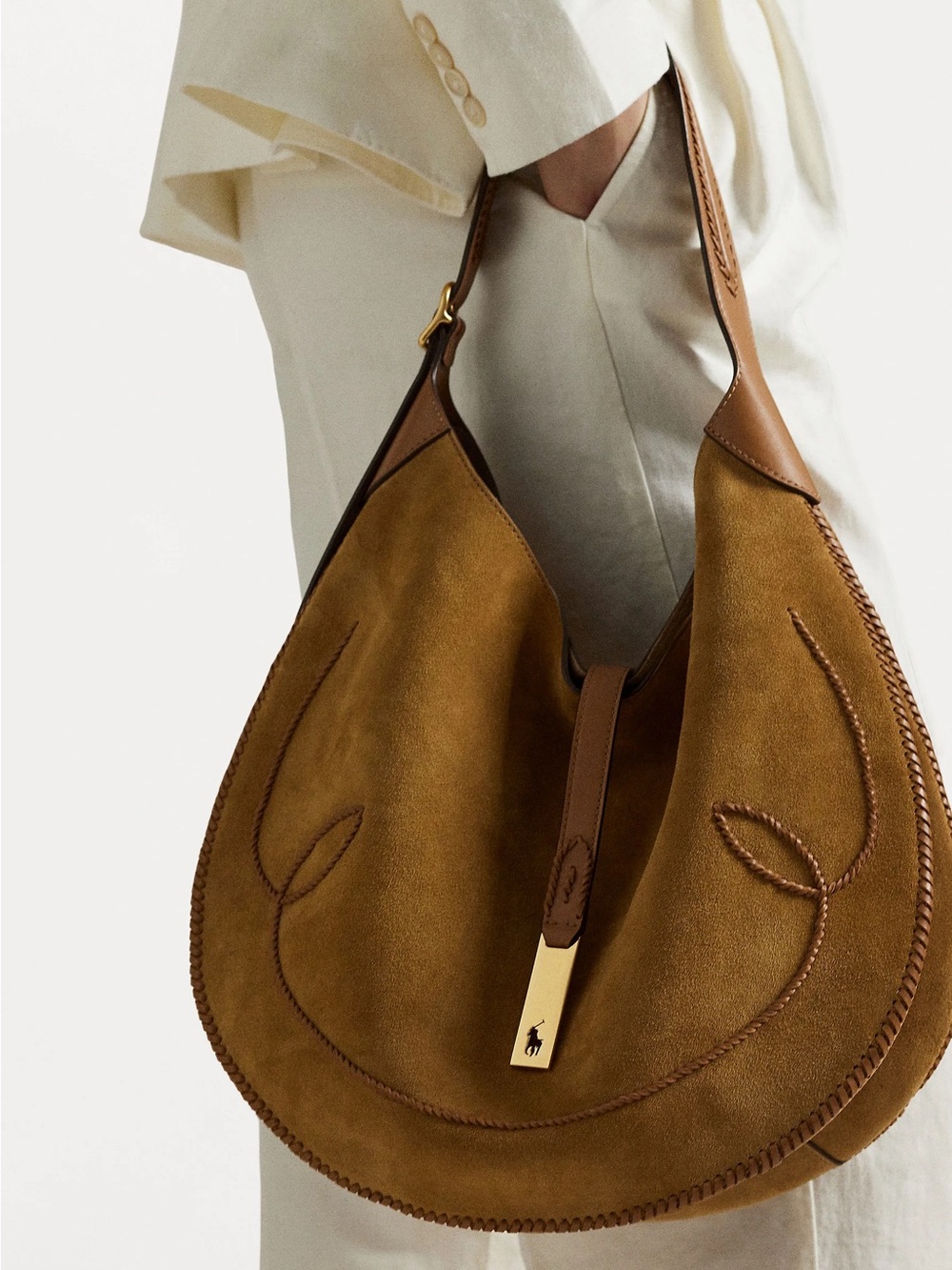IN SEARCH OF - Polo ID Suede Western Crescent Shoulder Bag ‘Caramel’-